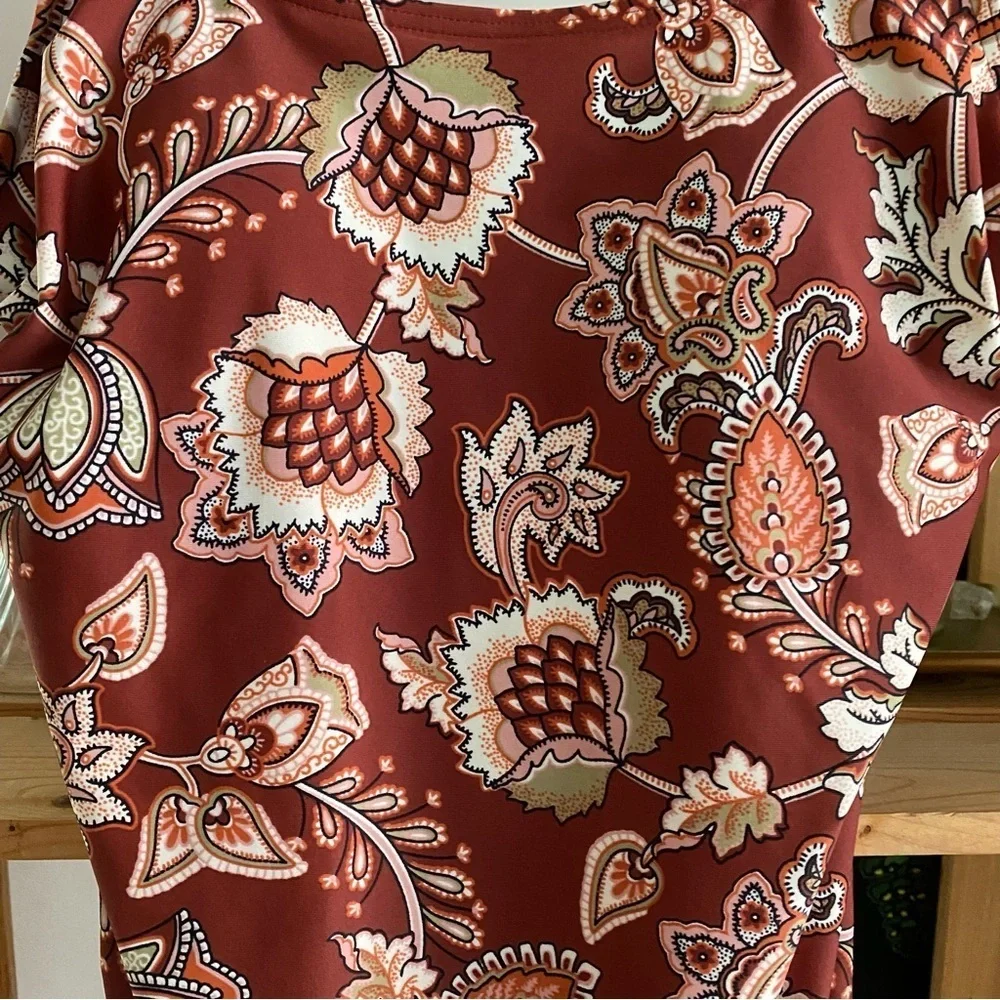 Lands’ End Brown Paisley Floral Print One Piece Swimsuit 10